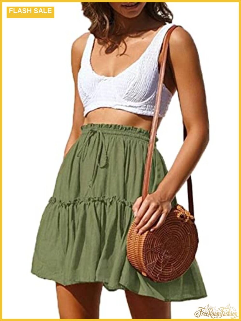 Hoerev Womens Floral Flared Mini Skirt High Waist Ruffle Pleated